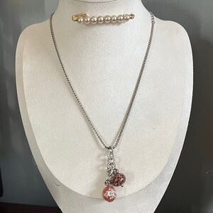 Elegant Silver and Pink Necklace with Pearl Accent